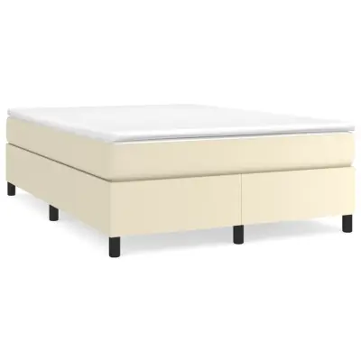 vidaXL Box spring postelja z vzmetnico krem 140x190 cm umetno usnje
