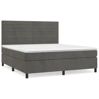 vidaXL Box spring postelja z vzmetnico temno siva 160x200 cm žamet