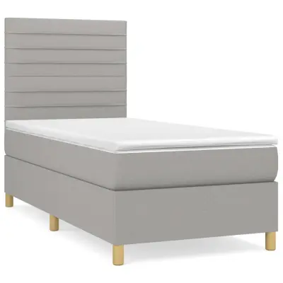 vidaXL Box spring postelja z vzmetnico svetlo siva 90x200 cm blago