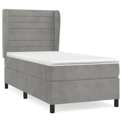 vidaXL Box spring postelja z vzmetnico svetlo siva 80x200 cm žamet