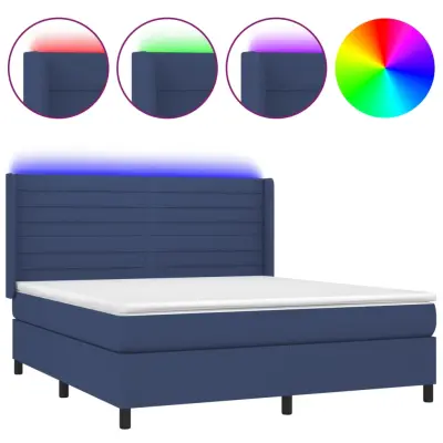 vidaXL Box spring postelja z vzmetnico LED modra 160x200 cm blago