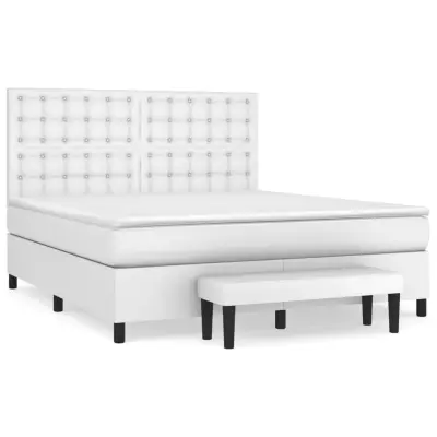 vidaXL Box spring postelja z vzmetnico bel 160x200 cm umetno usnje