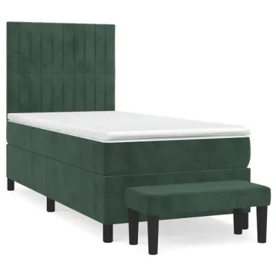 vidaXL Box spring postelja z vzmetnico temno zelen 90x190 cm žamet