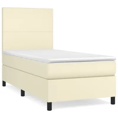 vidaXL Box spring postelja z vzmetnico krem 90x200 cm umetno usnje