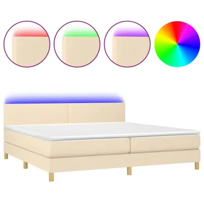 vidaXL Box spring postelja z vzmetnico LED krem 200x200 cm blago