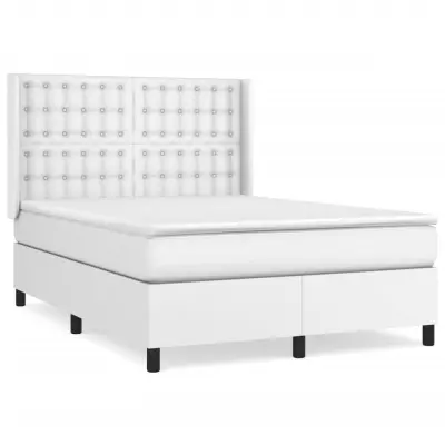 vidaXL Box spring postelja z vzmetnico bel 140x200 cm umetno usnje