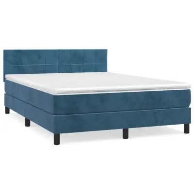 vidaXL Box spring postelja z vzmetnico temno modra 140x200 cm žamet