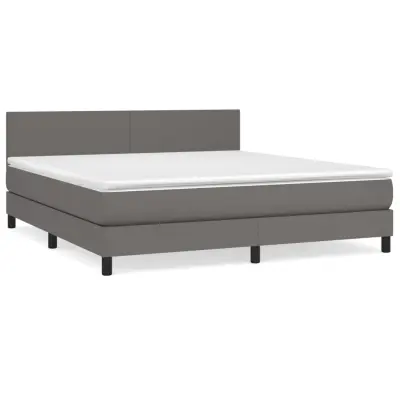 vidaXL Box spring postelja z vzmetnico siv 160x200 cm umetno usnje