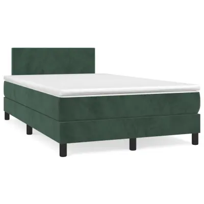 vidaXL Box spring postelja z vzmetnico temno zelena 120x200 cm žamet