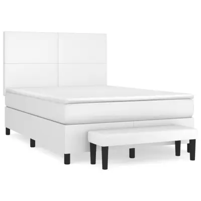 vidaXL Box spring postelja z vzmetnico bel 140x200 cm umetno usnje