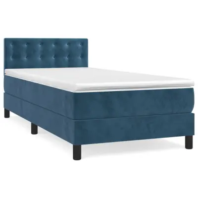 vidaXL Box spring postelja z vzmetnico temno modra 90x200 cm žamet