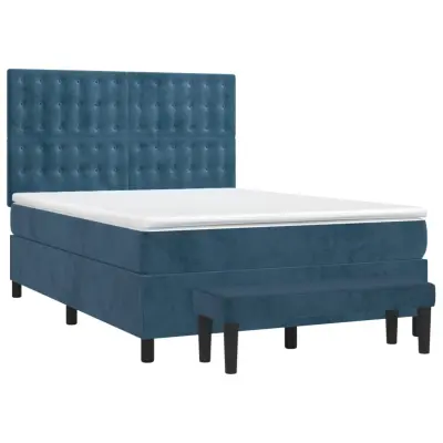 vidaXL Box spring postelja z vzmetnico temno modra 140x200 cm žamet