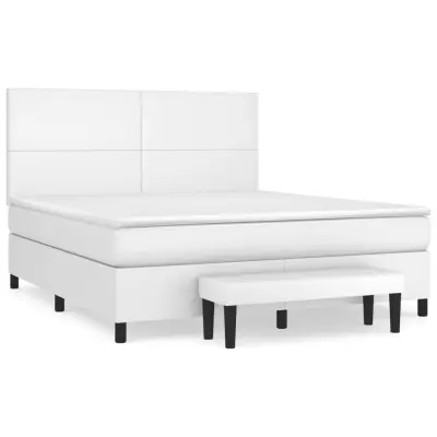 vidaXL Box spring postelja z vzmetnico bel 160x200 cm umetno usnje