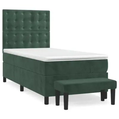 vidaXL Box spring postelja z vzmetnico temno zelen 90x190 cm žamet