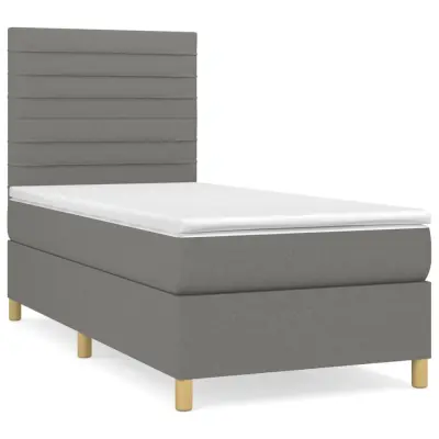 vidaXL Box spring postelja z vzmetnico temno siva 90x190 cm blago