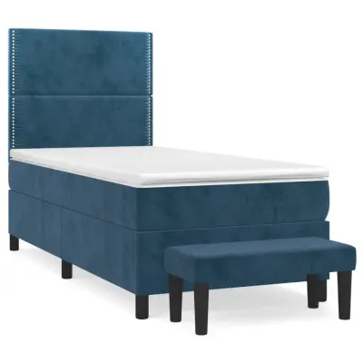 vidaXL Box spring postelja z vzmetnico temno modra 80x200 cm žamet
