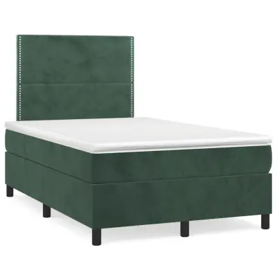 vidaXL Box spring postelja z vzmetnico temno zelena 120x200 cm žamet