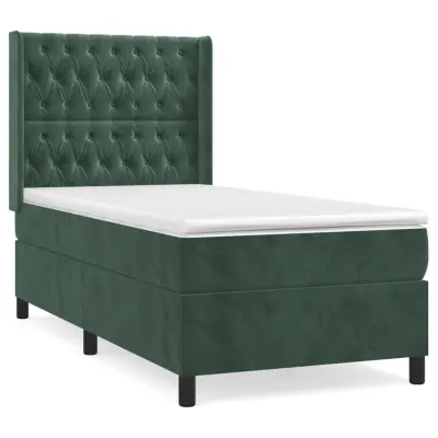 vidaXL Box spring postelja z vzmetnico temno zelena 90x200 cm žamet