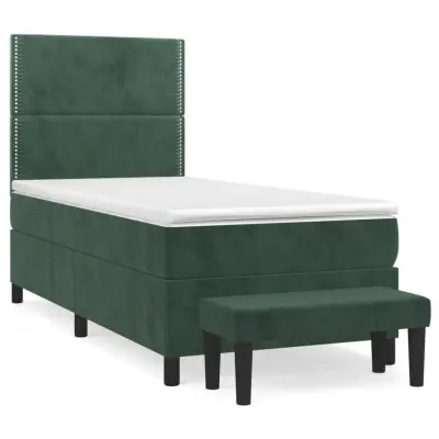 vidaXL Box spring postelja z vzmetnico temno zelena 100x200 cm žamet