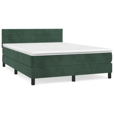 vidaXL Box spring postelja z vzmetnico temno zelena 140x200 cm žamet