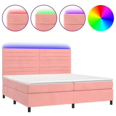 vidaXL Box spring postelja z vzmetnico LED roza 200x200 cm žamet