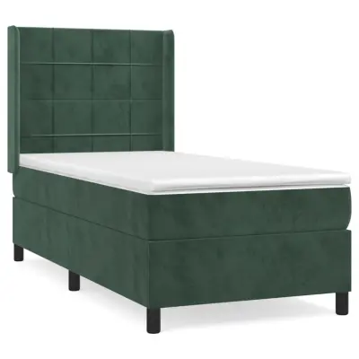 vidaXL Box spring postelja z vzmetnico temno zelena 90x200 cm žamet