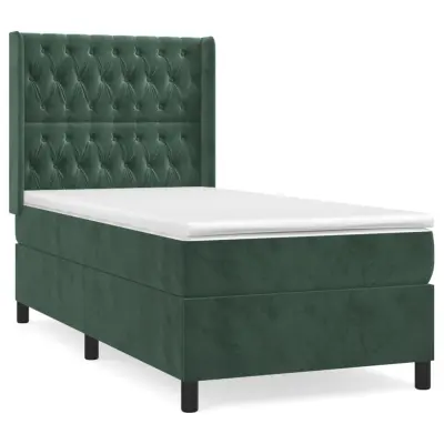 vidaXL Box spring postelja z vzmetnico temno zelen 90x190 cm žamet