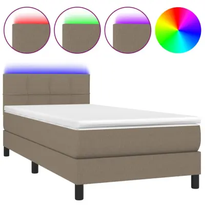 vidaXL Box spring postelja z vzmetnico LED taupe 90x190 cm blago