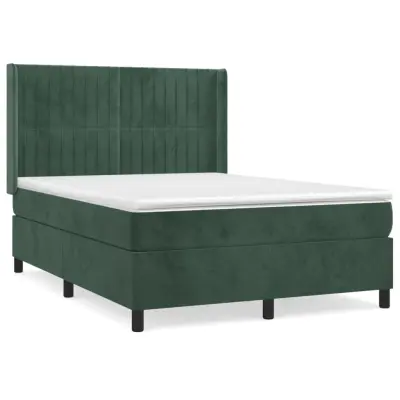 vidaXL Box spring postelja z vzmetnico temno zelen 140x190 cm žamet