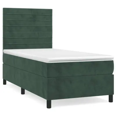 vidaXL Box spring postelja z vzmetnico temno zelen 90x190 cm žamet