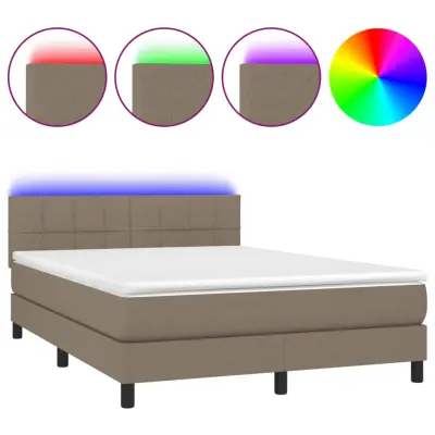 vidaXL Box spring postelja z vzmetnico LED taupe 140x200 cm blago