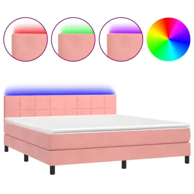 vidaXL Box spring postelja z vzmetnico LED roza 180x200 cm žamet