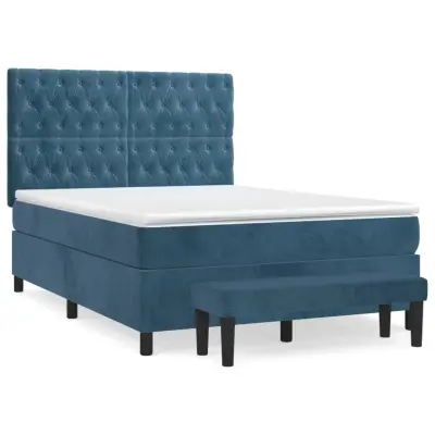 vidaXL Box spring postelja z vzmetnico temno modra 140x200 cm žamet
