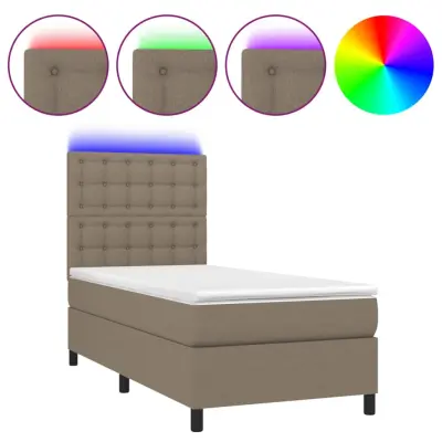vidaXL Box spring postelja z vzmetnico LED taupe 90x190 cm blago