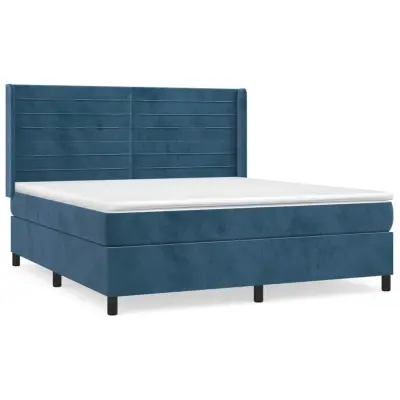 vidaXL Box spring postelja z vzmetnico temno modra 160x200 cm žamet