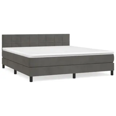 vidaXL Box spring postelja z vzmetnico temno siva 160x200 cm žamet