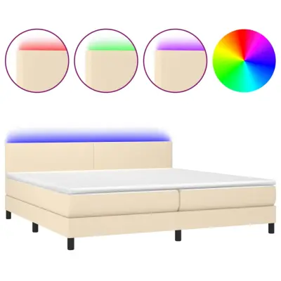 vidaXL Box spring postelja z vzmetnico LED krem 200x200 cm blago