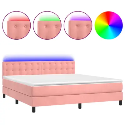 vidaXL Box spring postelja z vzmetnico LED roza 160x200 cm žamet