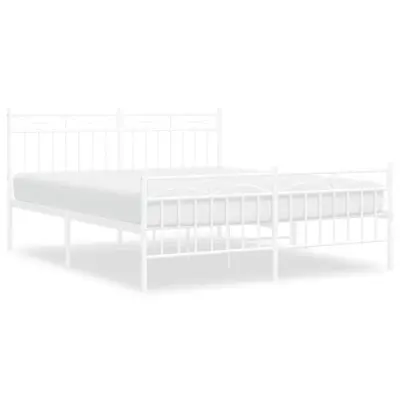 vidaXL Kovinski posteljni okvir z vzglavjem in vznožjem bel 150x200 cm