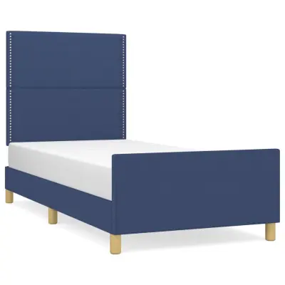 vidaXL posteljni okvir brez vzmetnice Modra 90x200 cm Tkanina