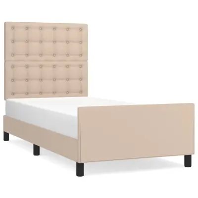 vidaXL Posteljni okvir z vzglavjem kapučino 90x200 cm umetno usnje