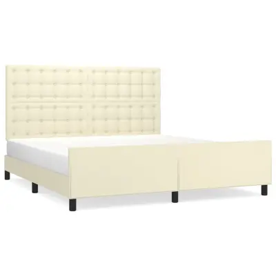 vidaXL Posteljni okvir z vzglavjem krem 160x200 cm umetno usnje