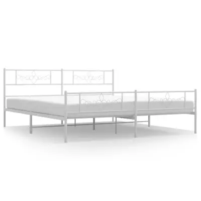 vidaXL Kovinski posteljni okvir z vzglavjem in vznožjem bel 200x200 cm