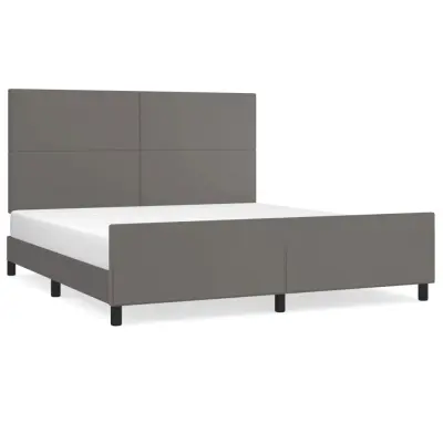 vidaXL Posteljni okvir z vzglavjem siv 160x200 cm umetno usnje