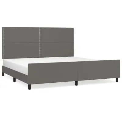 vidaXL Posteljni okvir z vzglavjem siva 200x200 cm umetno usnje