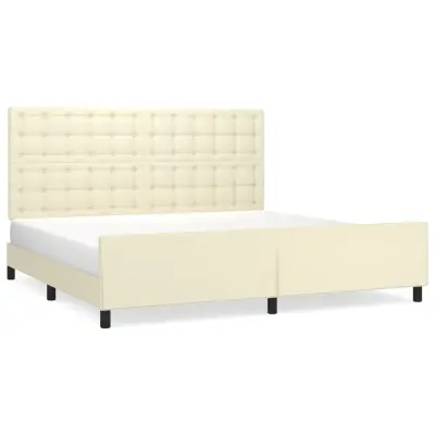 vidaXL Posteljni okvir z vzglavjem krem 200x200 cm umetno usnje