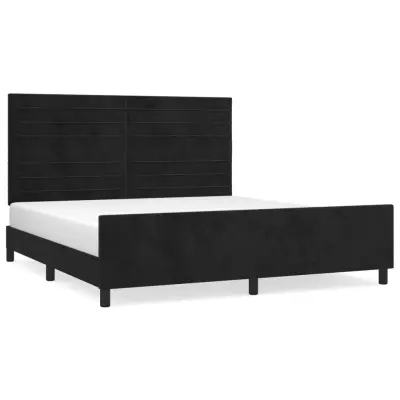 vidaXL Posteljni okvir z vzglavjem črn 180x200 cm žamet