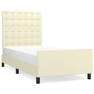 vidaXL Posteljni okvir z vzglavjem krem 90x190 cm umetno usnje