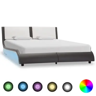 vidaXL Posteljni okvir LED sivo in belo umetno usnje 120x190 cm