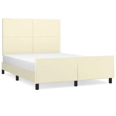 vidaXL Posteljni okvir z vzglavjem krem 140x190 cm umetno usnje